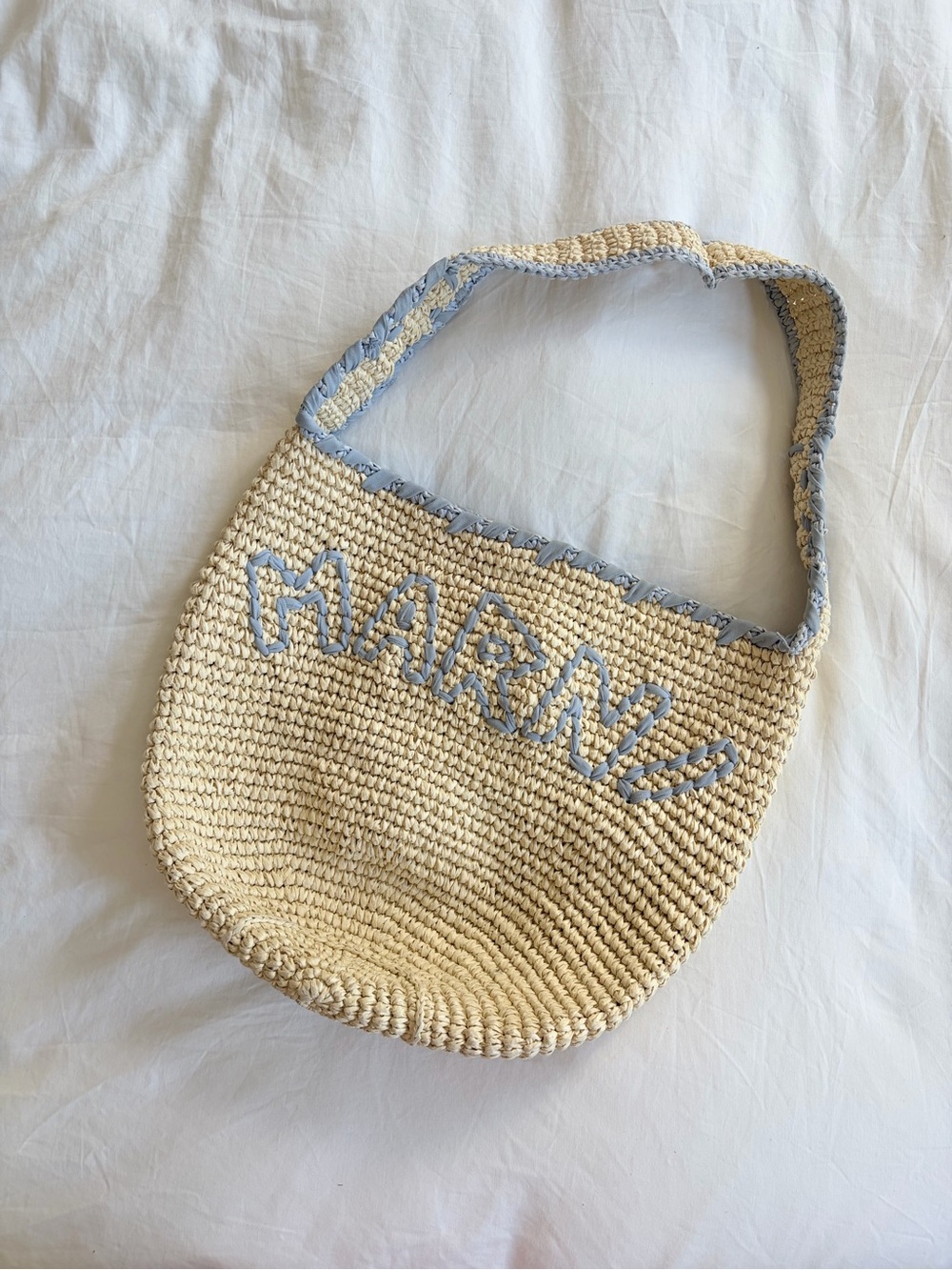 Marni // Raffia and Blue Nassa Small Hobo Bag - Picture 5 of 11